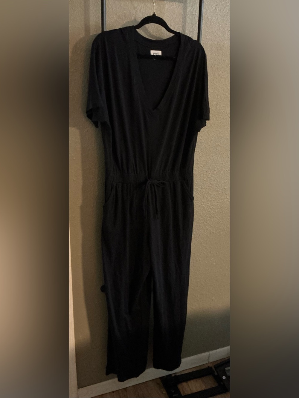 Pact Black Short-Sleeve V-Neck Jumpsuit